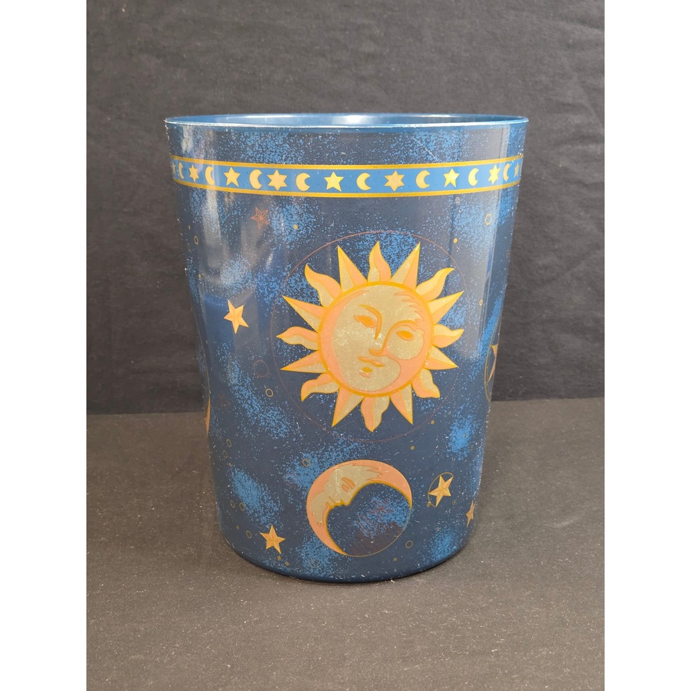 Vintage Springmaid Cosmos Celestial Sun Moon Star Wastebasket Blue DW6612.NV